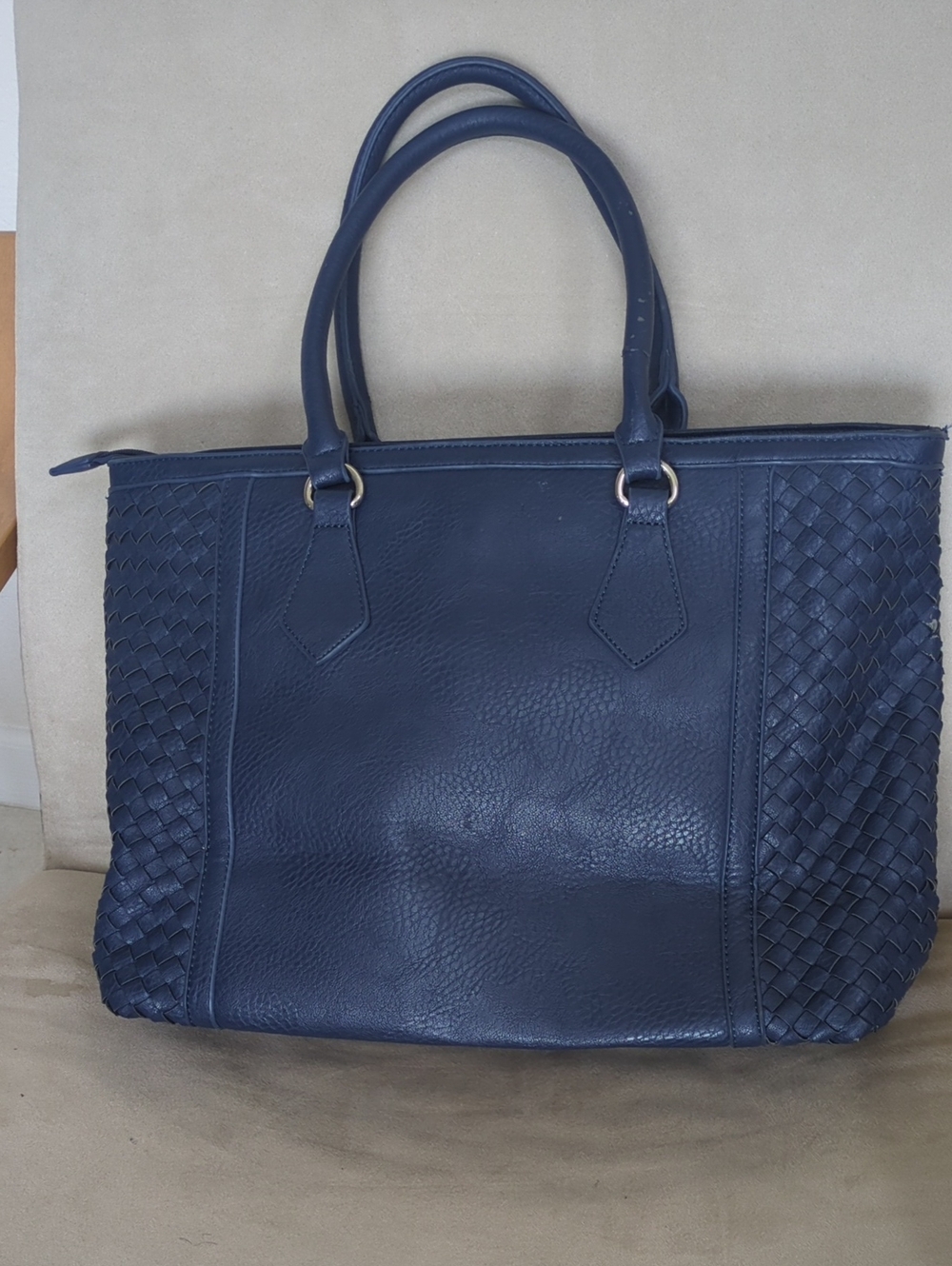 Classic Navy Woven-Accent Tote Bag